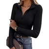 image:imageANRABESS Long Sleeve Shirts for Women Quarter Zip Ribbed Top  Slim Fitted Knit Mock Neck Tops Comfy Lightweight Basic Tees Casual Work amp Daily Going Out Fall Winter Layering TShirtBlack