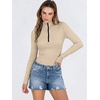 image:imageANRABESS Long Sleeve Shirts for Women Quarter Zip Ribbed Top  Slim Fitted Knit Mock Neck Tops Comfy Lightweight Basic Tees Casual Work amp Daily Going Out Fall Winter Layering TShirtBeige