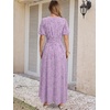 image:imageANRABESS Womens Floral Maxi Formal Dress Summer Mesh Short Sleeve V Neck Empire Waist Wedding Guest Party DressesLight Purple Floral