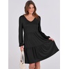 image:imageANRABESS Womens Long Sleeve Dress 2026 Fall Casual V Neck Tiered Flowy Short Dresses Beach Travel Vacation ClothesBlack