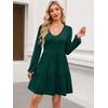image:imageANRABESS Womens Long Sleeve Dress 2026 Fall Casual V Neck Tiered Flowy Short Dresses Beach Travel Vacation ClothesDeep Green
