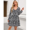 image:imageANRABESS Womens Long Sleeve Dress 2026 Fall Casual V Neck Tiered Flowy Short Dresses Beach Travel Vacation ClothesFloral Black