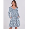image:imageANRABESS Womens Long Sleeve Dress 2026 Fall Casual V Neck Tiered Flowy Short Dresses Beach Travel Vacation ClothesFloral Blue