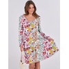 image:imageANRABESS Womens Long Sleeve Dress 2026 Fall Casual V Neck Tiered Flowy Short Dresses Beach Travel Vacation ClothesPrint Floral