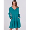 image:imageANRABESS Womens Long Sleeve Dress 2026 Fall Casual V Neck Tiered Flowy Short Dresses Beach Travel Vacation ClothesTeal