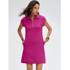 image:imageANRABESS Womens Summer Casual Half Zip Cap Sleeve Trendy WrinkleFree Tshirt Dress 2026 Spring Beach Vacation Short DressesHot Pink