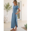 image:imageANRABESS Womens Summer Casual Long Maxi Dress with Pockets  Short Sleeve Crew NeckSoft Smooth LightweightLoose FitBeach Vacation ClothesBusiness Casual OutfitsTravel AllDay WearGrey Blue