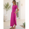 image:imageANRABESS Womens Summer Casual Long Maxi Dress with Pockets  Short Sleeve Crew NeckSoft Smooth LightweightLoose FitBeach Vacation ClothesBusiness Casual OutfitsTravel AllDay WearHot Pink