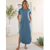 image:imageANRABESS Womens Summer Casual Long Maxi Dress with Pockets  Short Sleeve Crew NeckSoft Smooth LightweightLoose FitBeach Vacation ClothesBusiness Casual OutfitsTravel AllDay WearGrey Blue