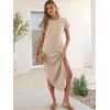image:imageANRABESS Womens Summer Casual Long Maxi Dress with Pockets  Short Sleeve Crew NeckSoft Smooth LightweightLoose FitBeach Vacation ClothesBusiness Casual OutfitsTravel AllDay WearAlmond
