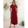 image:imageANRABESS Womens Summer Casual Long Maxi Dress with Pockets  Short Sleeve Crew NeckSoft Smooth LightweightLoose FitBeach Vacation ClothesBusiness Casual OutfitsTravel AllDay WearDark Red