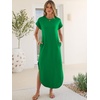 image:imageANRABESS Womens Summer Casual Long Maxi Dress with Pockets  Short Sleeve Crew NeckSoft Smooth LightweightLoose FitBeach Vacation ClothesBusiness Casual OutfitsTravel AllDay WearGreen