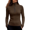 image:imageANRABESS Long Sleeve Shirts for Women Quarter Zip Ribbed Top  Slim Fitted Knit Mock Neck Tops Comfy Lightweight Basic Tees Casual Work amp Daily Going Out Fall Winter Layering TShirtBrown