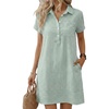 image:imageANRABESS Womens Summer Shirt Dresses  Lightweight Breathable Short Sleeve Button Polo Collar Tshirt Dress Daily Beach Work Outfits Spring Fall ClothesGreen White Stripe