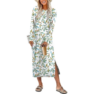 image:imageANRABESS Long Sleeve Midi Dresses for Women  Comfy Soft T Shirt Dress Crewneck Split Striped Loose Fit Casual Vacation Daily Wear Fall Winter Transition ClothesFloral Colorful