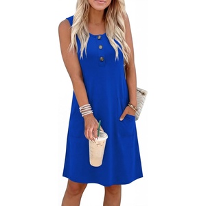 image:imageANRABESS Women Summer Dresses 2026 Casual Sleeveless Button Down Mini Sundress Beach Loose Tank Dress Coverup with Pockets Royal Blue Large