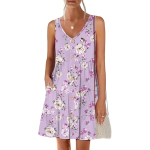 image:imageANRABESS Womens Summer Beach Vacation Dresses V Neck Sleeveless Casual Button Down A Line Swing Mini Sundresses with PocketsFloral Purple
