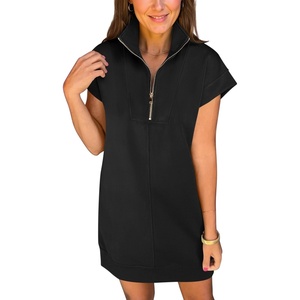 image:imageANRABESS Womens Summer Casual Half Zip Cap Sleeve Trendy WrinkleFree Tshirt Dress 2026 Spring Beach Vacation Short DressesBlack
