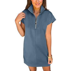 image:imageANRABESS Womens Summer Casual Half Zip Cap Sleeve Trendy WrinkleFree Tshirt Dress 2026 Spring Beach Vacation Short DressesGrey Blue