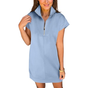 image:imageANRABESS Womens Summer Casual Half Zip Cap Sleeve Trendy WrinkleFree Tshirt Dress 2026 Spring Beach Vacation Short DressesLight Blue
