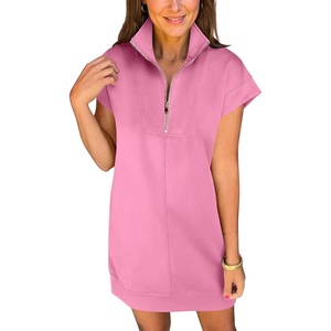 image:imageANRABESS Womens Summer Casual Half Zip Cap Sleeve Trendy WrinkleFree Tshirt Dress 2026 Spring Beach Vacation Short DressesPink