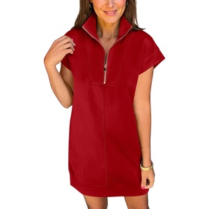 image:imageANRABESS Womens Summer Casual Half Zip Cap Sleeve Trendy WrinkleFree Tshirt Dress 2026 Spring Beach Vacation Short DressesRed