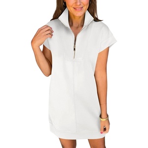 image:imageANRABESS Womens Summer Casual Half Zip Cap Sleeve Trendy WrinkleFree Tshirt Dress 2026 Spring Beach Vacation Short DressesWhite