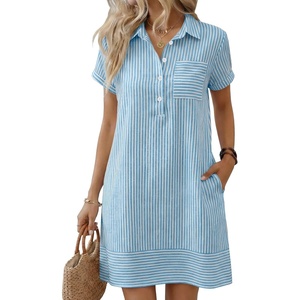 image:imageANRABESS Womens Summer Shirt Dresses  Lightweight Breathable Short Sleeve Button Polo Collar Tshirt Dress Daily Beach Work Outfits Spring Fall ClothesSky Blue White Stripe