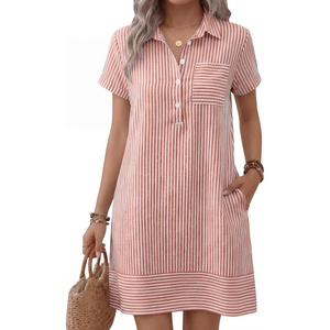 image:imageANRABESS Womens Summer Shirt Dresses  Lightweight Breathable Short Sleeve Button Polo Collar Tshirt Dress Daily Beach Work Outfits Spring Fall ClothesRed White Stripe