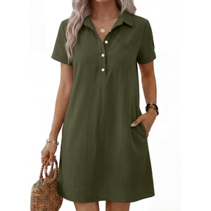 image:imageANRABESS Womens Summer Shirt Dresses  Lightweight Breathable Short Sleeve Button Polo Collar Tshirt Dress Daily Beach Work Outfits Spring Fall ClothesArmy Green