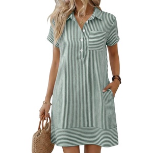 image:imageANRABESS Womens Summer Shirt Dresses  Lightweight Breathable Short Sleeve Button Polo Collar Tshirt Dress Daily Beach Work Outfits Spring Fall ClothesLight Green White Stripe