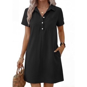 image:imageANRABESS Womens Summer Shirt Dresses  Lightweight Breathable Short Sleeve Button Polo Collar Tshirt Dress Daily Beach Work Outfits Spring Fall ClothesBlack