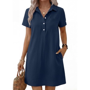 image:imageANRABESS Womens Summer Shirt Dresses  Lightweight Breathable Short Sleeve Button Polo Collar Tshirt Dress Daily Beach Work Outfits Spring Fall ClothesNavy Blue