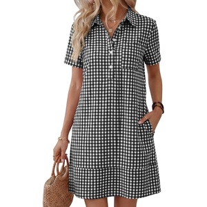 image:imageANRABESS Womens Summer Shirt Dresses  Lightweight Breathable Short Sleeve Button Polo Collar Tshirt Dress Daily Beach Work Outfits Spring Fall ClothesBlack White Plaid