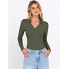 image:imageANRABESS Women Long Sleeve Polo Shirts V Neck Slim Rib Knit Collared Dressy Business Casual Top 2026 Basic Tee Fall OutfitsArmy Green