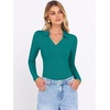 image:imageANRABESS Women Long Sleeve Polo Shirts V Neck Slim Rib Knit Collared Dressy Business Casual Top 2026 Basic Tee Fall OutfitsLake Blue