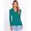 image:imageANRABESS Women Long Sleeve Polo Shirts V Neck Slim Rib Knit Collared Dressy Business Casual Top 2026 Basic Tee Fall OutfitsLake Blue