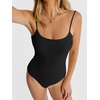 image:imageANRABESS Womens Bodysuits Square Neck Backless Spaghetti Straps Ultra Soft Double Lined Layering Top for Daily Work TravelBlack