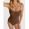 image:imageANRABESS Womens Bodysuits Square Neck Backless Spaghetti Straps Ultra Soft Double Lined Layering Top for Daily Work TravelBrown
