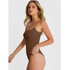 image:imageANRABESS Womens Bodysuits Square Neck Backless Spaghetti Straps Ultra Soft Double Lined Layering Top for Daily Work TravelBrown