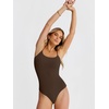 image:imageANRABESS Womens Bodysuits Square Neck Backless Spaghetti Straps Ultra Soft Double Lined Layering Top for Daily Work TravelDeep Brown