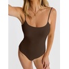 image:imageANRABESS Womens Bodysuits Square Neck Backless Spaghetti Straps Ultra Soft Double Lined Layering Top for Daily Work TravelDeep Brown