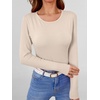 image:imageANRABESS Womens Long Sleeve Shirts Top Built in Bra  Crew NeckSoft Stretchy Breathable RibbedSlim FitBasic TeeCasual Going OutWork Travel AllDay WearSpring Fall LayerBeige