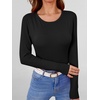 image:imageANRABESS Womens Long Sleeve Shirts Top Built in Bra  Crew NeckSoft Stretchy Breathable RibbedSlim FitBasic TeeCasual Going OutWork Travel AllDay WearSpring Fall LayerBlack