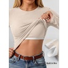 image:imageANRABESS Womens Long Sleeve Shirts Top Built in Bra  Crew NeckSoft Stretchy Breathable RibbedSlim FitBasic TeeCasual Going OutWork Travel AllDay WearSpring Fall LayerBeige