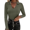 image:imageANRABESS Women Long Sleeve Polo Shirts V Neck Slim Rib Knit Collared Dressy Business Casual Top 2026 Basic Tee Fall OutfitsArmy Green