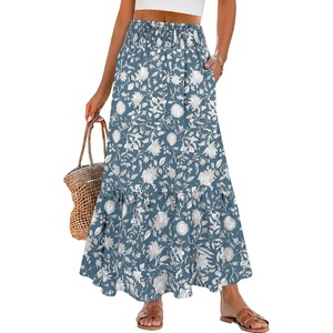 image:imageANRABESS Women Boho Floral Maxi Skirts High Waisted Tiered Skirt Flowy Beach Skirts with Pockets for Vacation amp Summer WearFloral Blue