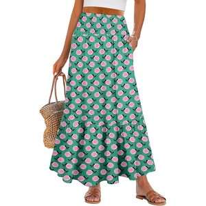 image:imageANRABESS Women Boho Floral Maxi Skirts High Waisted Tiered Skirt Flowy Beach Skirts with Pockets for Vacation amp Summer WearGreen