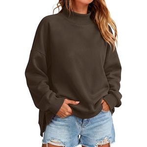 image:imageANRABESS Womens Oversized Mock Neck Sweatshirts  Pullover Side Slit Long Sleeve Tops Loose Fit Comfy Warm Soft Casual Work Daily Outfit Fall Winter Essential ClothesCoffee