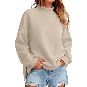image:imageANRABESS Womens Oversized Mock Neck Sweatshirts  Pullover Side Slit Long Sleeve Tops Loose Fit Comfy Warm Soft Casual Work Daily Outfit Fall Winter Essential ClothesParchment